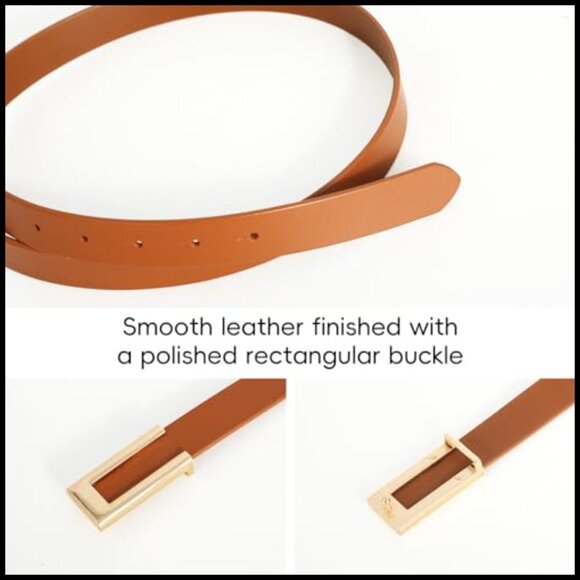 Genuine Leather Skinny Belt with Gold Buckle for Dresses Jeans main image 4